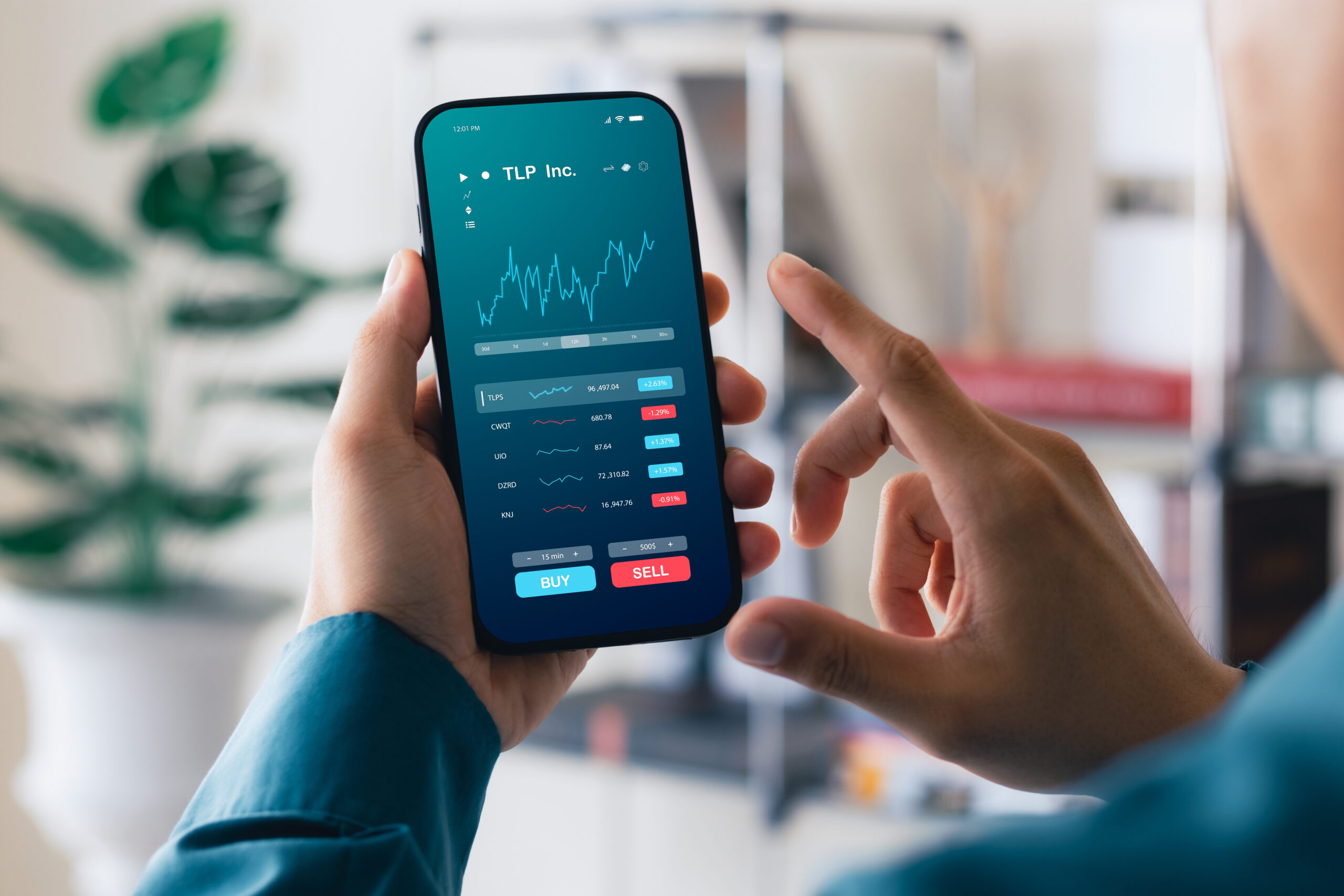 Businessmen work with stock market investments using smartphone to analyze trading data. smartphone with stock exchange graph on screen. Financial stock market.